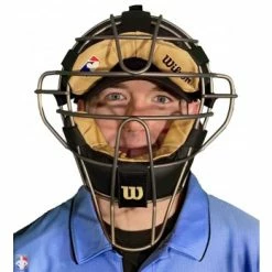 Wilson Umpire Gear Wilson MLB Titanium Umpire Mask With Two-Tone -Cheap Bats Store A3007T Wilson Titanium Umpire Mask Worn Front View 1