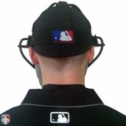 Wilson Umpire Gear Wilson MLB Black Dyna-Lite Aluminum Umpire Mask With Black And Grey Wrap Around -Cheap Bats Store A3009 AL BK GY Worn Back with Black Shirt