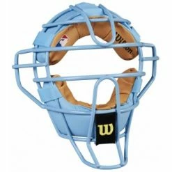 Wilson Umpire Gear Wilson MLB Sky Blue Dyna-Lite Steel Umpire Mask With Sky Blue And Tan 9 Wilson Umpire Gear Wilson MLB Sky Blue Dyna-Lite Steel Umpire Mask With Sky Blue And Tan -Cheap Bats Store A3009 BL TN Front Angled