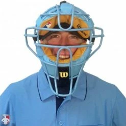 Wilson Umpire Gear Wilson MLB Sky Blue Dyna-Lite Steel Umpire Mask With Sky Blue And Tan 10 Wilson Umpire Gear Wilson MLB Sky Blue Dyna-Lite Steel Umpire Mask With Sky Blue And Tan -Cheap Bats Store A3009 BL TN Worn Front