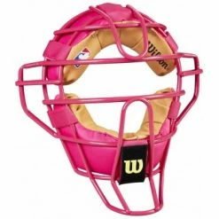 Wilson Umpire Gear Wilson MLB Pink Dyna-Lite Steel Umpire Mask With Pink And Tan -Cheap Bats Store A3009 PK TN Front Angled