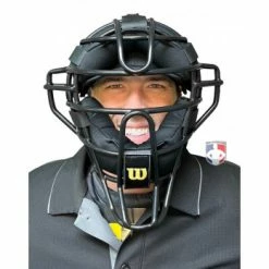 Wilson Umpire Gear Wilson Dyna-Lite Steel Umpire Mask With Memory Foam -Cheap Bats Store A3009X MEM Wilson Dyna Lite Steel Umpire Mask with Memory Foam worn front