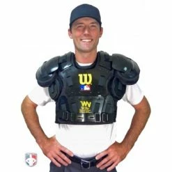 Wilson Umpire Gear Wilson Premium Umpire Chest Protector Replacement Harness -Cheap Bats Store A3210 Wilson Gold Chest Protector Worn Front 2 1