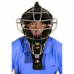 Wilson Umpire Gear Wilson MLB 6" Umpire Throat Guard 8 Wilson Umpire Gear Wilson MLB 6" Umpire Throat Guard -Cheap Bats Store A3901 BK Wilson MLB 6 Umpire Throat Gurad Worn Front View