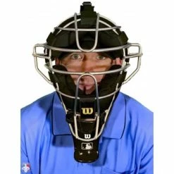 Wilson Umpire Gear Wilson MLB 4" Umpire Throat Guard -Cheap Bats Store A3902 BK Wilson MLB 4 Umpire Throat Guard Worn Front View