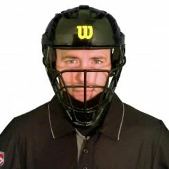Wilson Umpire Gear Wilson MLB Pro Stock Steel Umpire Helmet -Cheap Bats Store A5801 Wilson Pro Stock Steel Umpire Helmet Worn Front View