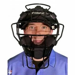 Champro Umpire Gear Champro Lightweight Steel Umpire Mask 13 Champro Umpire Gear Champro Lightweight Steel Umpire Mask -Cheap Bats Store CM72 B CHAMPRO STEEL UMPIRE MASK Worn Front View