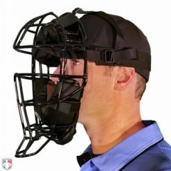 Force3 Umpire Gear Force3 Defender Umpire Mask -Cheap Bats Store F3 DEF BK BK Force3 Defender Umpire Mask with Black Worn Front Angled View