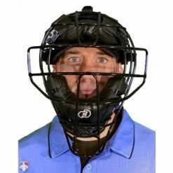 Force3 Umpire Gear Force3 Defender Umpire Mask -Cheap Bats Store F3 DEF BK BK Force3 Defender Umpire Mask with Black Worn Front View