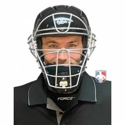 Force3 Umpire Gear Force3 Silver Defender Hockey Style Umpire Helmet -Cheap Bats Store F3 HSMV3 SV Force3 V2 Silver Defender Hockey Style Umpire Helmet front worn