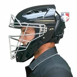 Force3 Umpire Gear Force3 Silver Defender Hockey Style Umpire Helmet -Cheap Bats Store F3 HSMV3 SV Force3 V2 Silver Defender Hockey Style Umpire Helmet worn side