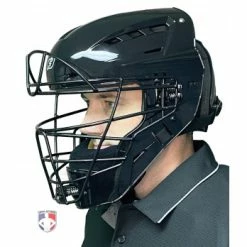 Force3 Umpire Gear Force3 Black Defender Hockey Style Umpire Helmet -Cheap Bats Store F3 HSMv3 BK Force3 Black Defender Hockey Style Umpire Helmet worn angle