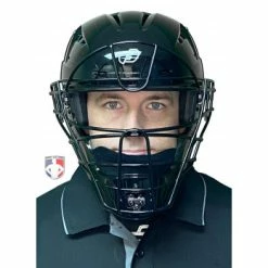 Force3 Umpire Gear Force3 Black Defender Hockey Style Umpire Helmet -Cheap Bats Store F3 HSMv3 BK Force3 Black Defender Hockey Style Umpire Helmet worn front