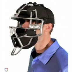 ALL-STAR Umpire Gear All-Star Silver Magnesium Umpire Mask With Black LUC -Cheap Bats Store FM4000MAG UMP SV BK All Star Magnesium Umpire Mask with Black LUC Worn Front Angled View