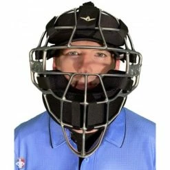 ALL-STAR Umpire Gear All-Star Silver Magnesium Umpire Mask With Black LUC -Cheap Bats Store FM4000MAG UMP SV BK All Star Magnesium Umpire Mask with Black LUC Worn Front View
