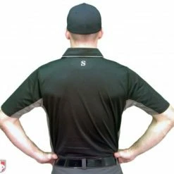 Smitty Umpire Smitty V2 Major League Replica Umpire Shirt - Black With Charcoal Grey -Cheap Bats Store S314 BK Smitty V2 Major League Replica Black with Charcoal Grey Worn Back View