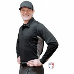 Smitty Umpire Smitty V2 Major League Replica Long Sleeve Umpire Shirt - Black With Charcoal Grey