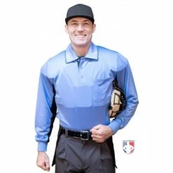 Smitty Umpire Smitty V2 Major League Replica Long Sleeve Umpire Shirt - Sky Blue With Black -Cheap Bats Store S315 SB Smitty V2 Major League Replica Long Sleeve Umpire Shirt Sky Blue with Black front cp 1