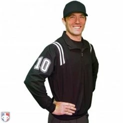 Smitty Umpire Smitty Traditional Half-Zip Umpire Jacket - Black And White -Cheap Bats Store S320 BK Smitty Traditional Half Zip Umpire Jacket Black White Front Angled View with N4 SUB WBW 1