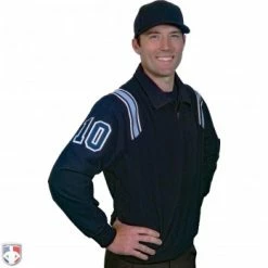 Smitty Umpire Smitty Traditional Half-Zip Umpire Jacket - Navy And Powder Blue 7 Smitty Umpire Smitty Traditional Half-Zip Umpire Jacket - Navy And Powder Blue -Cheap Bats Store S320 N PB Smitty Traditional Half Zip Umpire Jacket Navy with Powder Blue Front Angled View with Navy on Powder Blue on White Precision Cut Numbers 1