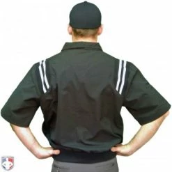 Smitty Umpire Smitty Traditional Half-Zip Short Sleeve Umpire Jacket - Black And White 7 Smitty Umpire Smitty Traditional Half-Zip Short Sleeve Umpire Jacket - Black And White -Cheap Bats Store S324 BK WH Smitty Traditional Half Zip Short Sleeve Umpire Jacket Black and White Worn Back View