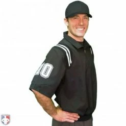 Smitty Umpire Smitty Traditional Half-Zip Short Sleeve Umpire Jacket - Black And White 8 Smitty Umpire Smitty Traditional Half-Zip Short Sleeve Umpire Jacket - Black And White -Cheap Bats Store S324 BK WH Smitty Traditional Half Zip Short Sleeve Umpire Jacket Black and White Worn Front Angled with N4 SUB WBW