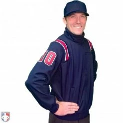Smitty Umpire Smitty Major League Style Fleece Lined Umpire Jacket - Navy And Red 7 Smitty Umpire Smitty Major League Style Fleece Lined Umpire Jacket - Navy And Red -Cheap Bats Store S330 N R Smitty Major League Style Fleece Lined Umpire Jacket Navy and Red Front Angled View with Red on Navy on White Precision Cut Numbers 1