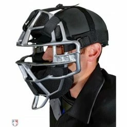 ALL-STAR Umpire Gear All-Star Cobalt Umpire Skull Cap -Cheap Bats Store SC900UMP All Star Cobalt Umpire Skull Cap Worn Front Angled View with Mask