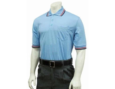 Smitty Umpire Smitty Pro Knit Umpire Shirt - Powder Blue With Red-White-Navy Trim 3 Smitty Umpire Smitty Pro Knit Umpire Shirt - Powder Blue With Red-White-Navy Trim