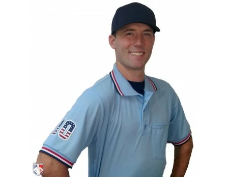 Smitty Umpire Smitty Pro Knit Umpire Shirt - Powder Blue With Red-White-Navy Trim 8 Smitty Umpire Smitty Pro Knit Umpire Shirt - Powder Blue With Red-White-Navy Trim - Image 6