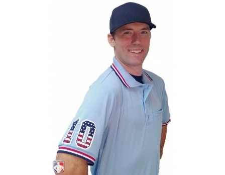 Smitty Umpire Smitty Pro Knit Umpire Shirt - Powder Blue With Red-White-Navy Trim 7 Smitty Umpire Smitty Pro Knit Umpire Shirt - Powder Blue With Red-White-Navy Trim - Image 5
