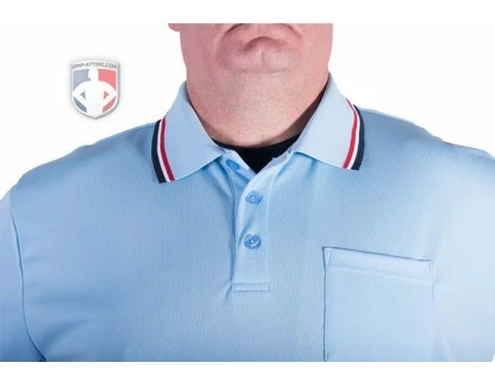 Smitty Umpire Smitty Pro Knit Umpire Shirt - Powder Blue With Red-White-Navy Trim 4 Smitty Umpire Smitty Pro Knit Umpire Shirt - Powder Blue With Red-White-Navy Trim - Image 2